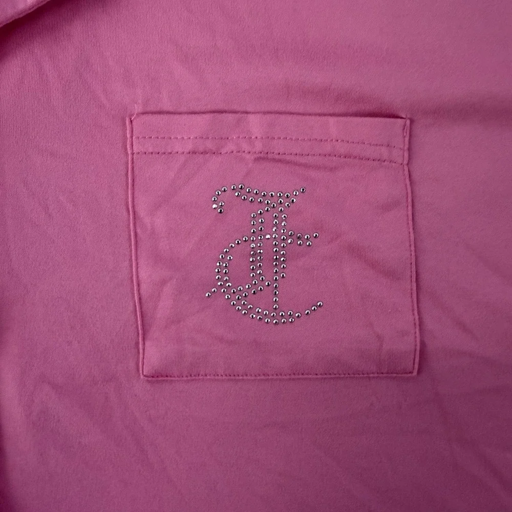 Juicy Couture Pajama Top Womens Medium Pink Jersey Rhinestone Button Sleepwear